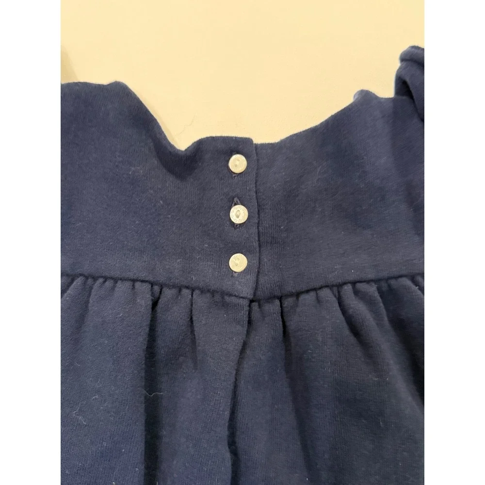 Ralph Lauren Kids Navy Blue Ruffle Shoulder Fleece Jumpsuit 24M Pony Logo